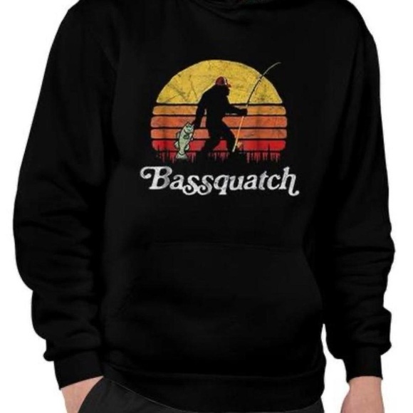 🎣Bassquatch Hoodie | Funny Bigfoot Fishing | Unisex Small | - Picture 1 of 8